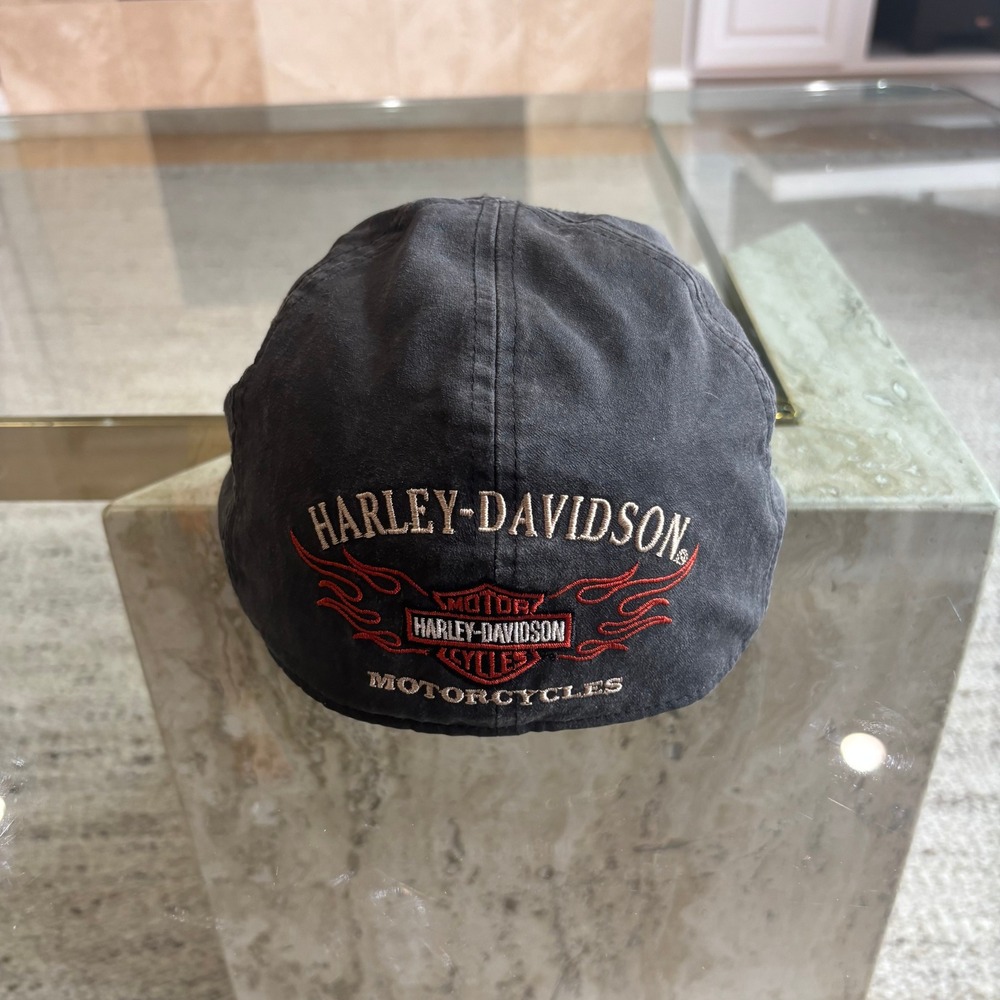 Harley-Davidson Flat Cap Mens Medium Black Used Embroidered Logo Ivy Hat